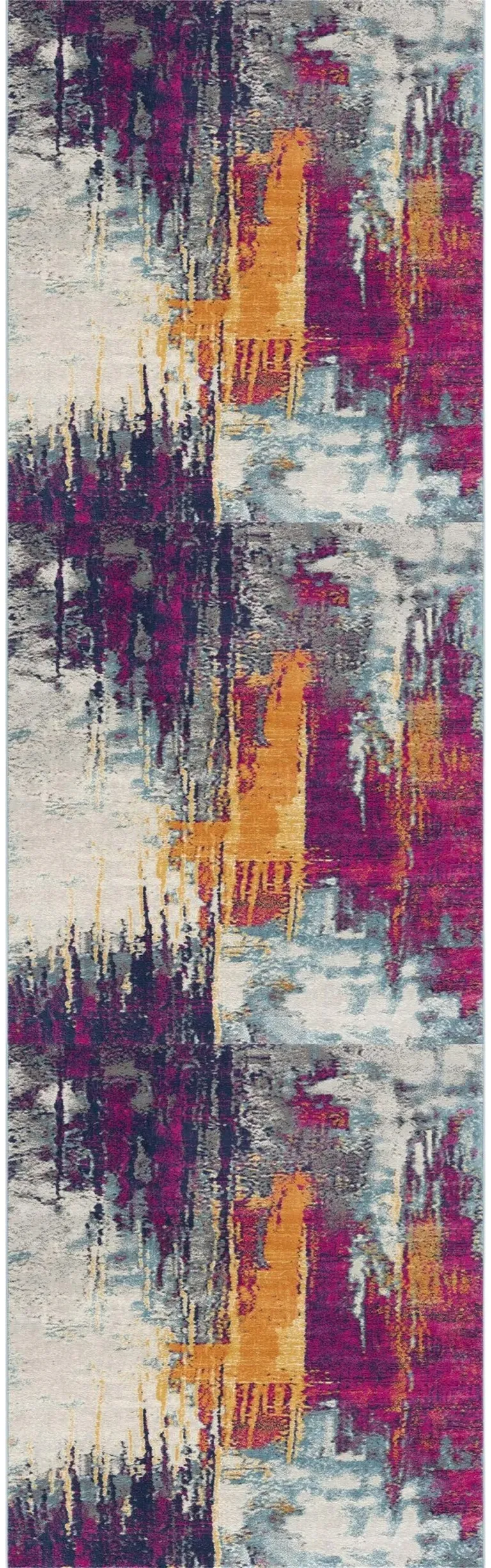 Gray and Magenta Abstract Runner Rug Photo 2