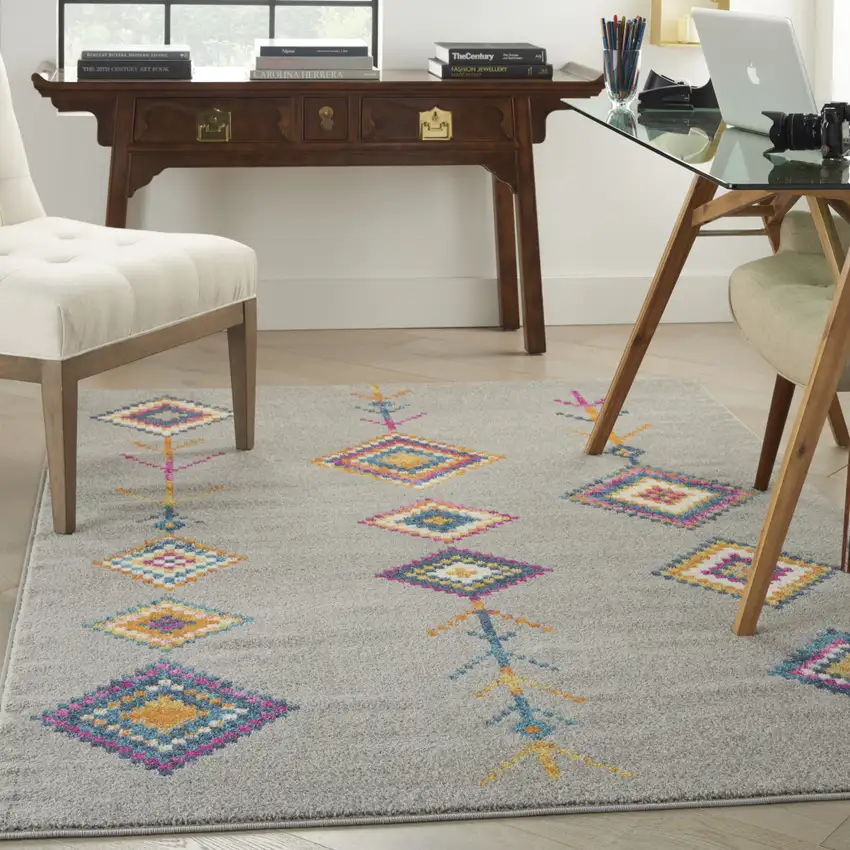 Gray Blue And Orange Tribal Area Rug Photo 8