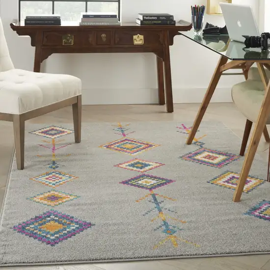Gray Blue And Orange Tribal Area Rug Photo 8