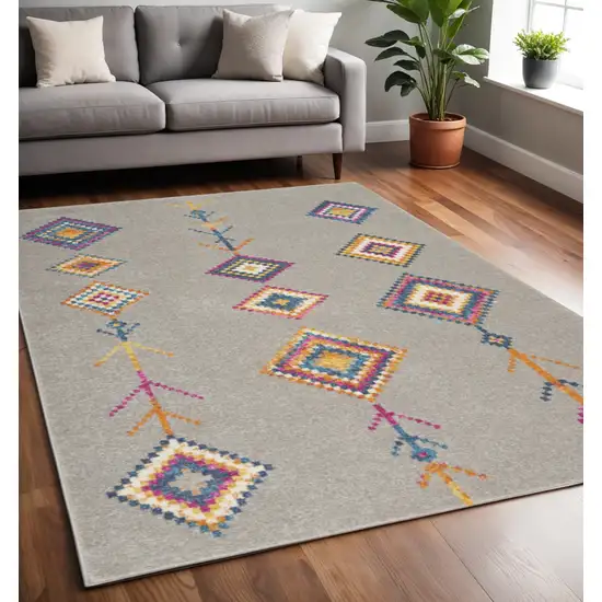 Gray Blue And Orange Tribal Area Rug Photo 2