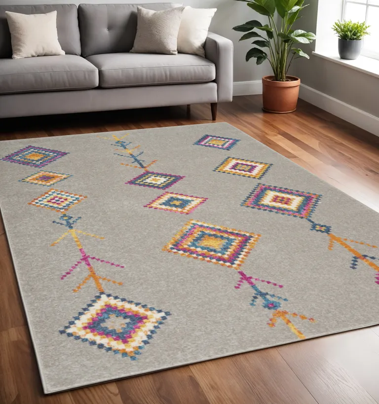 Gray and Multicolor Geometric Area Rug Photo 2