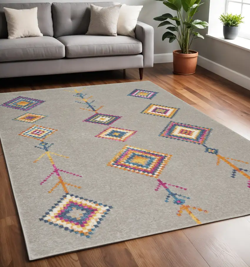 Gray Blue And Orange Tribal Area Rug Photo 2