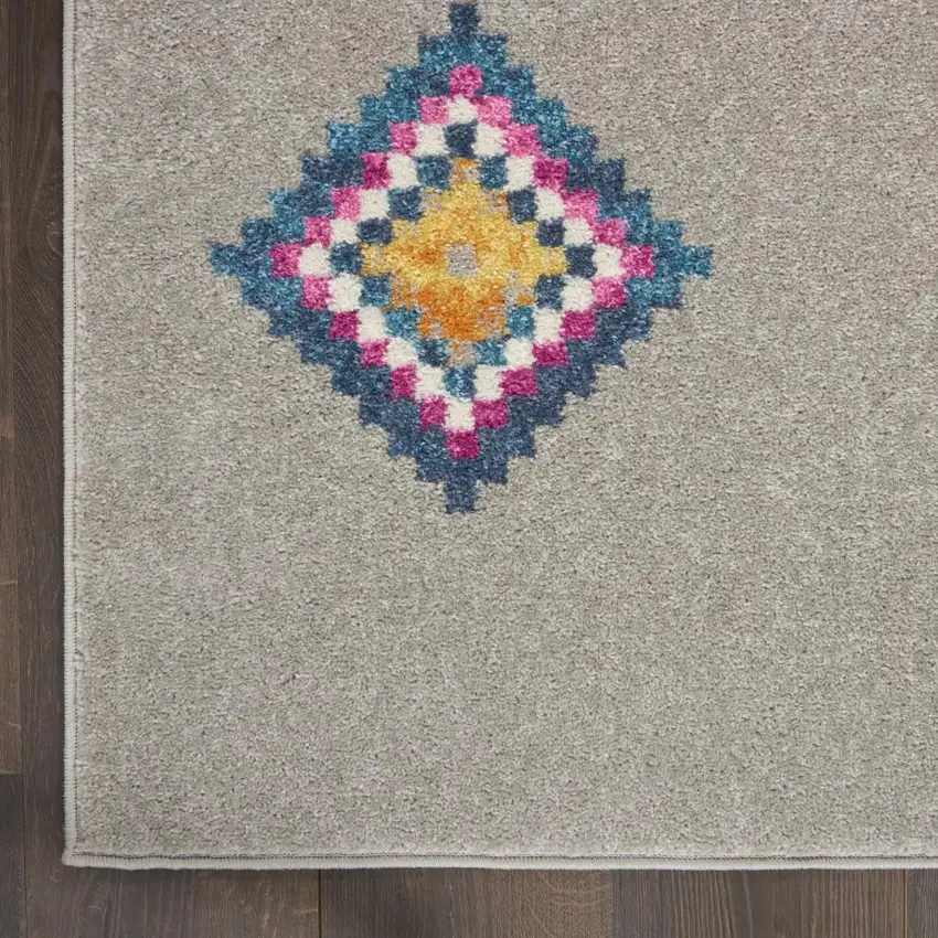 Gray Blue And Orange Tribal Area Rug Photo 9