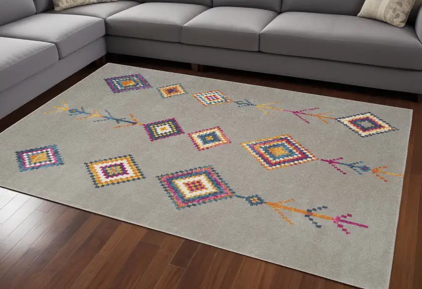 Gray Geometric Berber Area Rug Photo 1