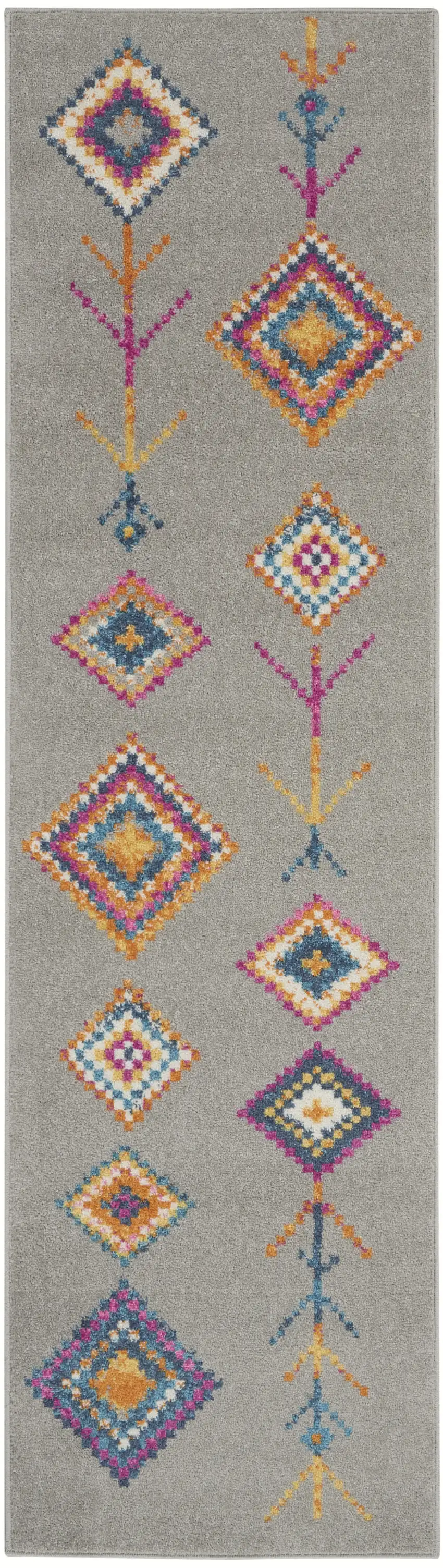 8' Gray Geometric Berber Runner Rug Photo 9