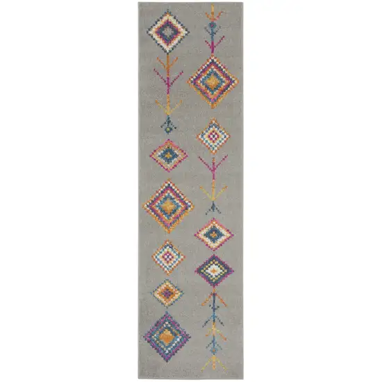 8' Gray Geometric Berber Runner Rug Photo 9