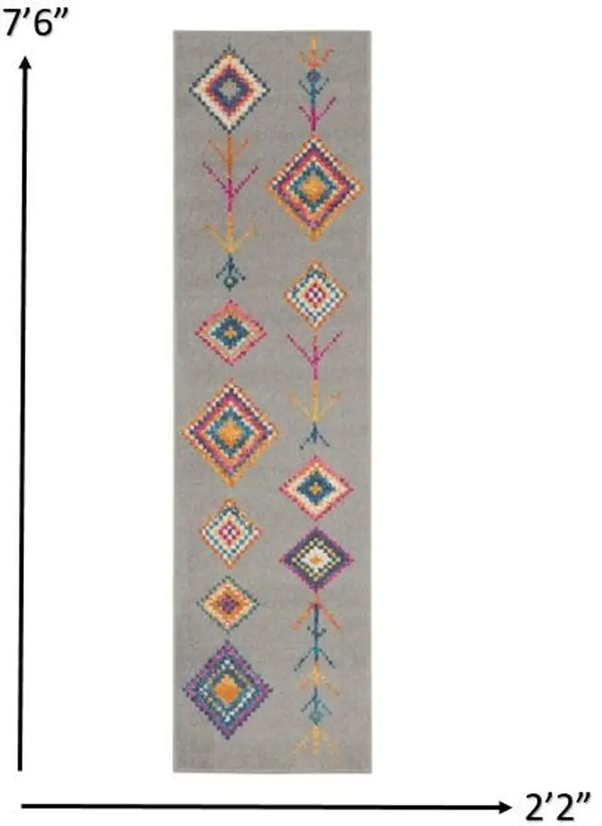 Gray and Multicolor Geometric Runner Rug Photo 3