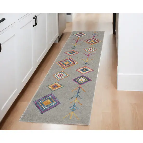8' Gray Geometric Berber Runner Rug Photo 1