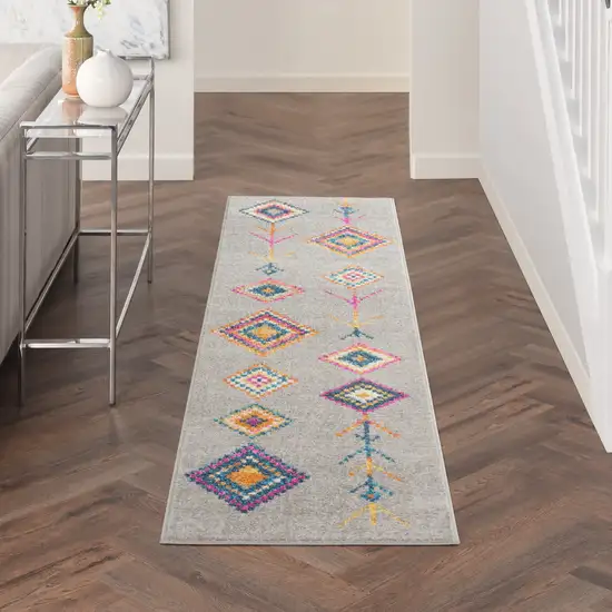 8' Gray Geometric Berber Runner Rug Photo 6