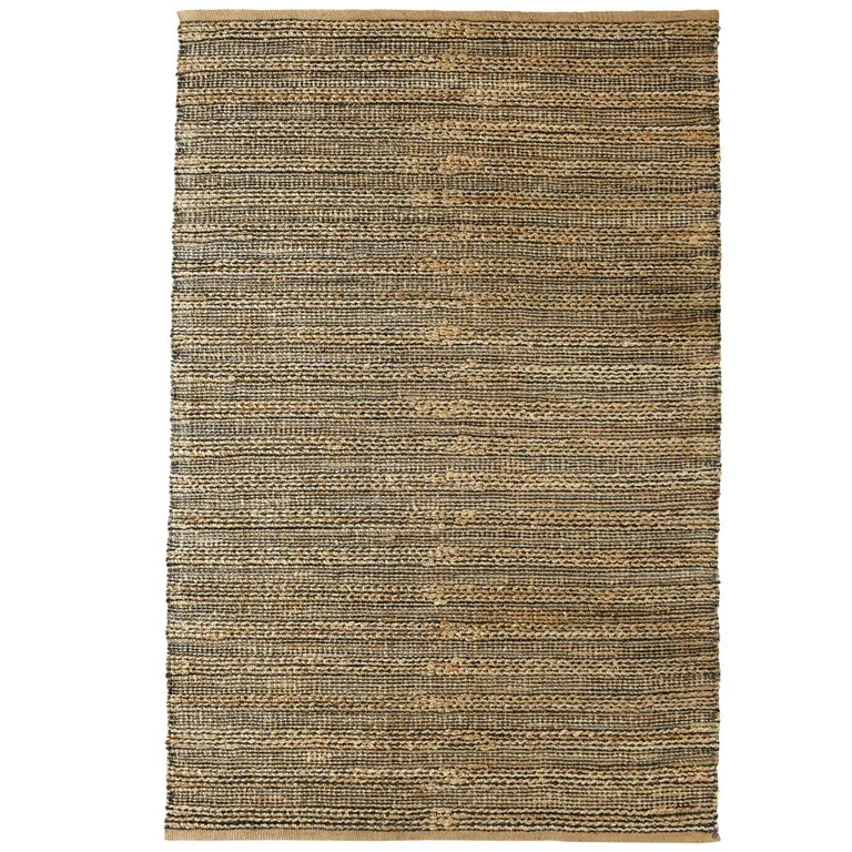 Gray and Natural Braided Striped Area Rug Photo 4