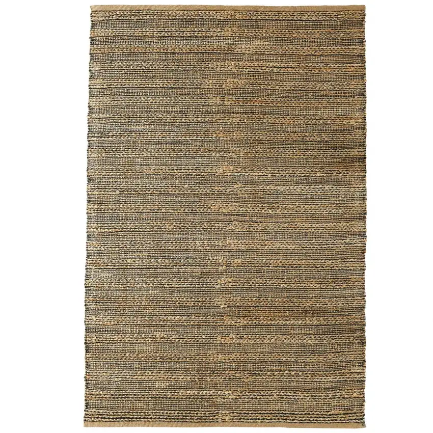 Gray and Natural Braided Striped Area Rug Photo 3