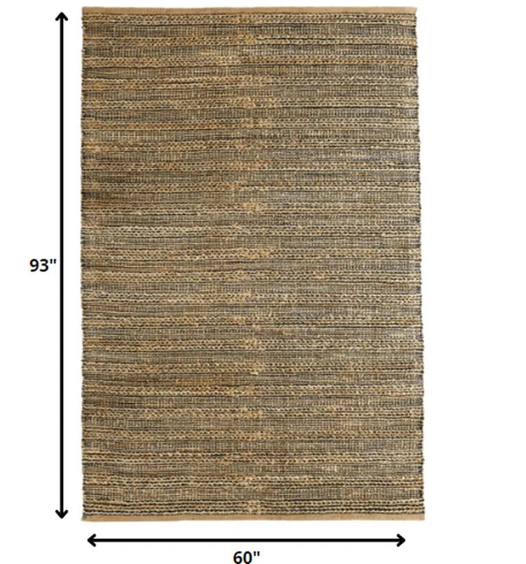 Gray and Natural Braided Striped Area Rug Photo 2