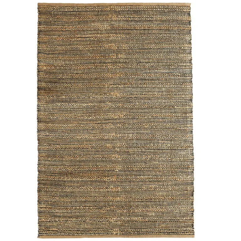Gray and Natural Braided Striped Area Rug Photo 2