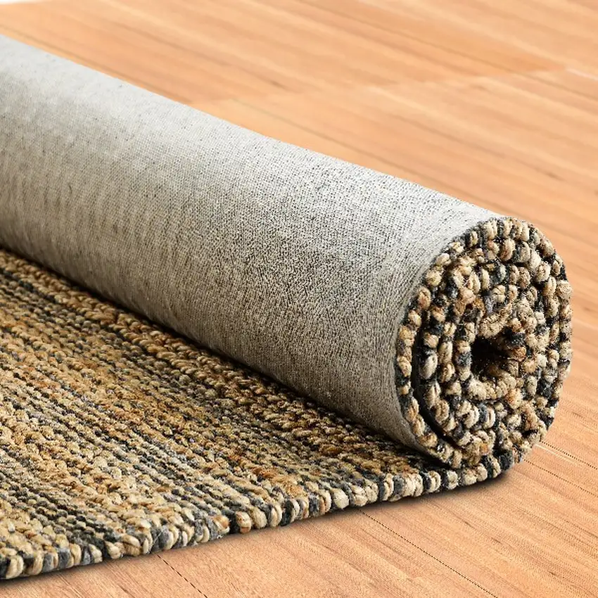 Gray and Natural Braided Striped Area Rug Photo 6