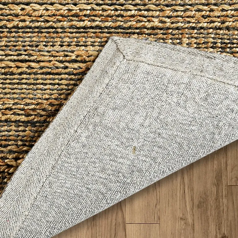 Gray and Natural Braided Striped Area Rug Photo 5