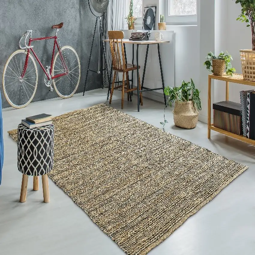 Gray and Natural Braided Striped Area Rug Photo 7