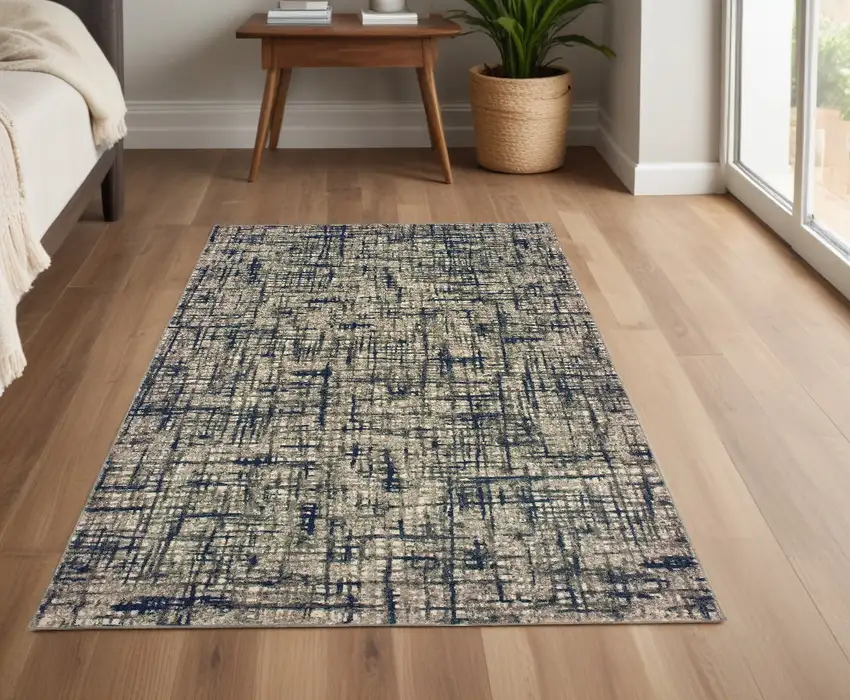 Gray And Navy Abstract Area Rug Photo 1