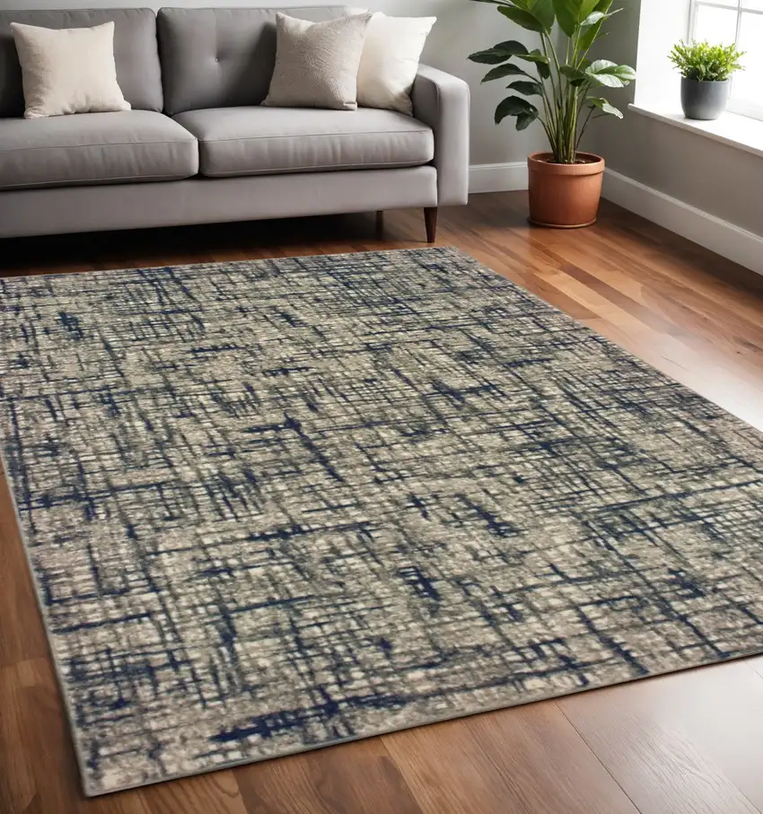 Gray And Navy Abstract Area Rug Photo 1