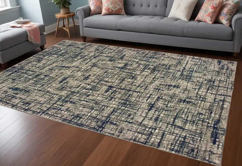 Gray And Navy Abstract Area Rug Photo 1
