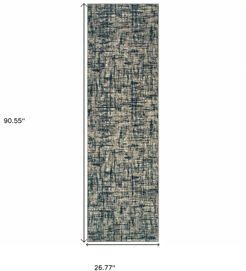 Gray and Navy Abstract Runner Rug Photo 5
