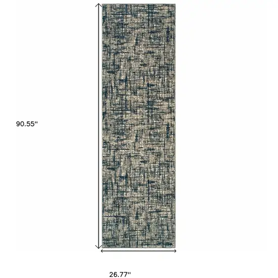 Gray and Navy Abstract Runner Rug Photo 5