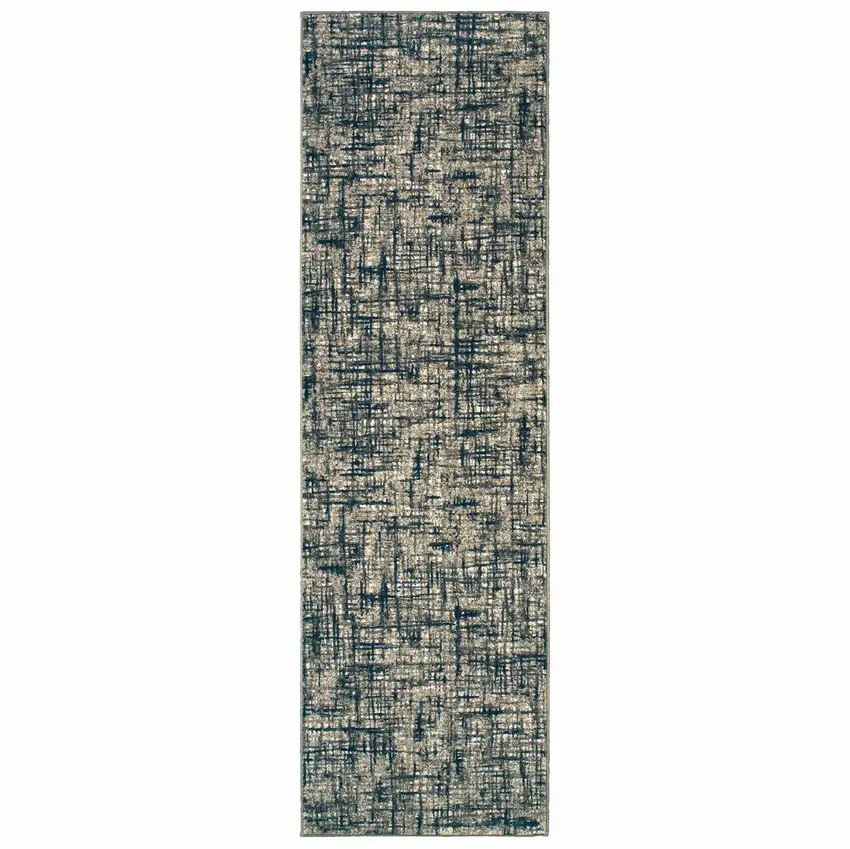 Gray and Navy Abstract Runner Rug Photo 1