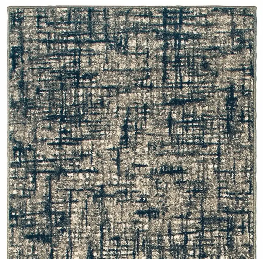 Gray and Navy Abstract Runner Rug Photo 4