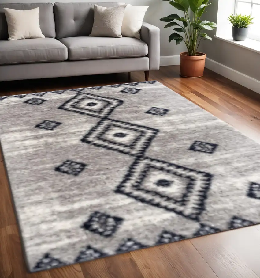 Gray And Navy Boho Chic Area Rug Photo 1