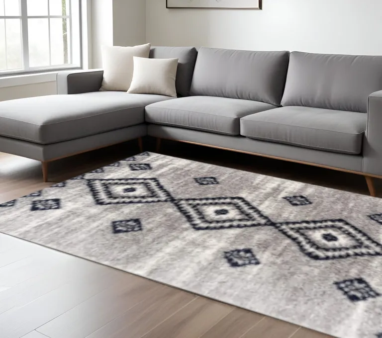 Gray and Navy Boho Chic Area Rug Photo 1