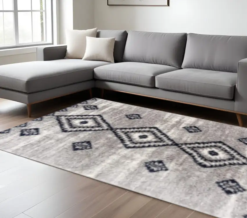 Gray And Navy Boho Chic Area Rug Photo 1
