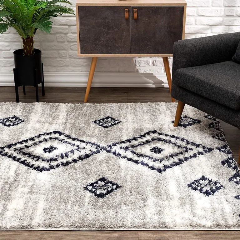Gray and Navy Boho Chic Area Rug Photo 3