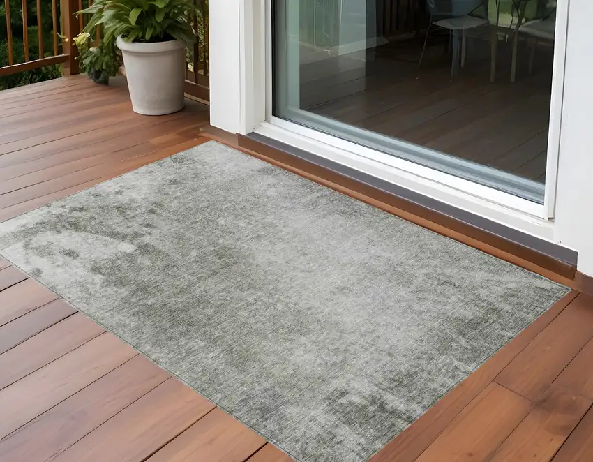 Gray and Off White Abstract Washable Non Skid Indoor Outdoor Area Rug Photo 1