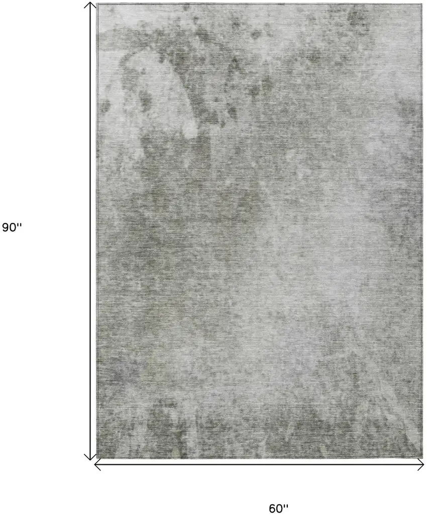 Gray and Off White Abstract Washable Non Skid Indoor Outdoor Area Rug Photo 3
