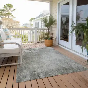 Photo of Gray and Off White Abstract Washable Non Skid Indoor Outdoor Area Rug