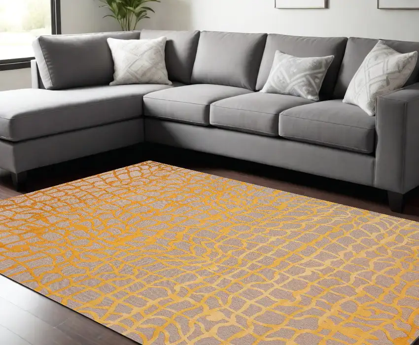 Gray and Orange Abstract Non Skid Area Rug Photo 1