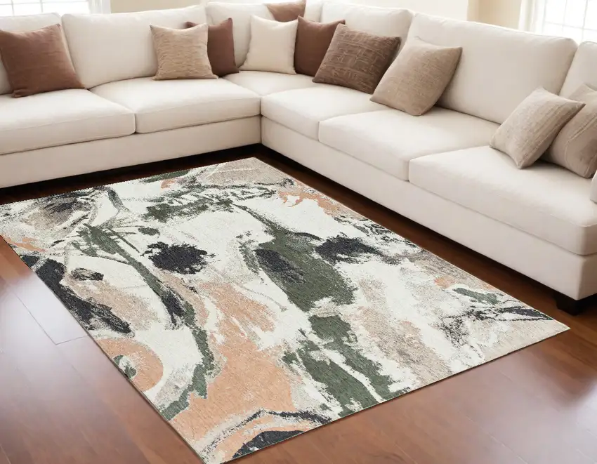 Gray and Orange Abstract Non Skid Area Rug Photo 1