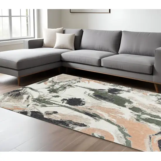 Gray and Orange Abstract Non Skid Area Rug Photo 1