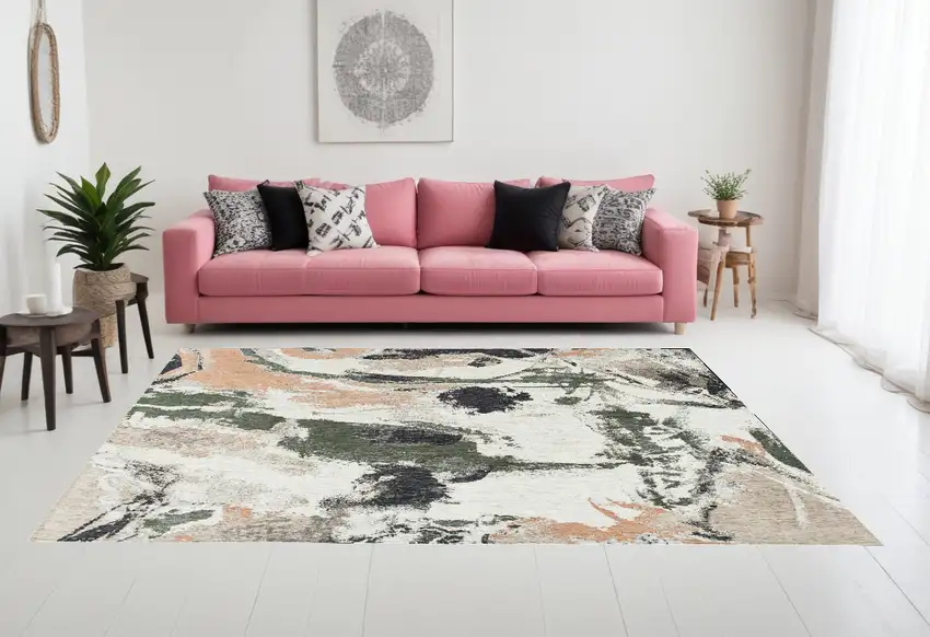 Gray and Orange Abstract Non Skid Area Rug Photo 1