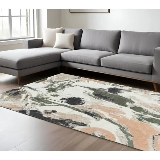 Gray and Orange Abstract Non Skid Area Rug Photo 1