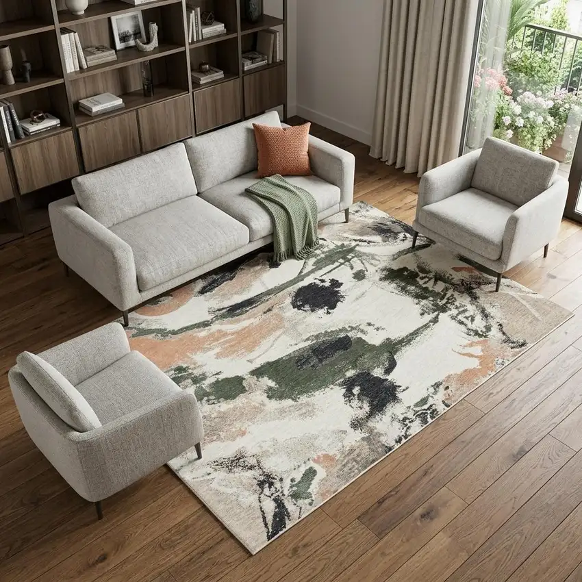 Gray and Orange Abstract Non Skid Area Rug Photo 1