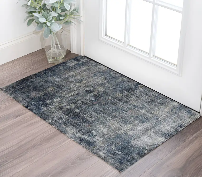 Ivory Navy and Gray Abstract Power Loom Area Rug Photo 1