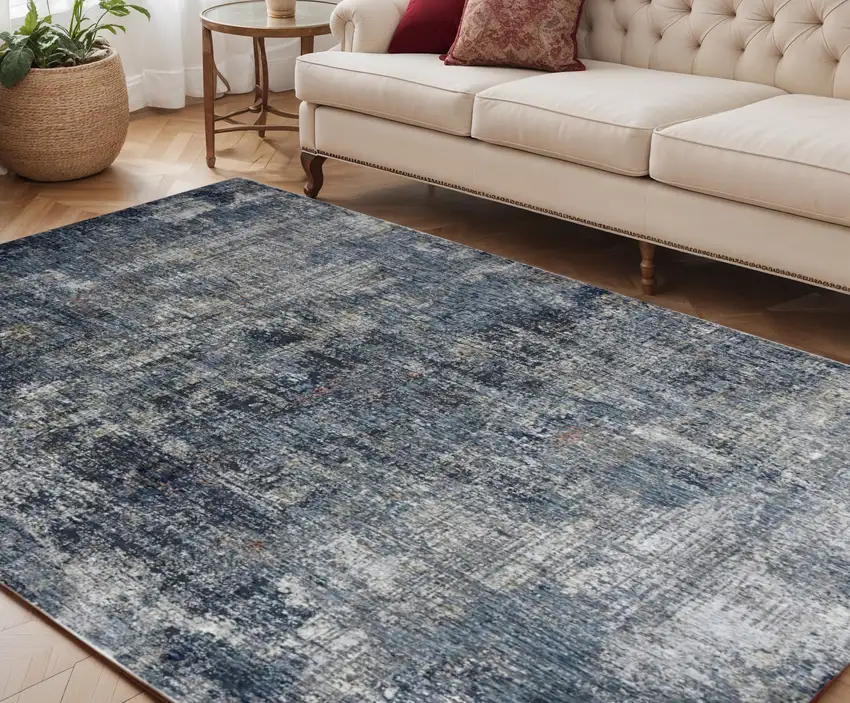 Ivory Navy and Gray Abstract Power Loom Area Rug Photo 1