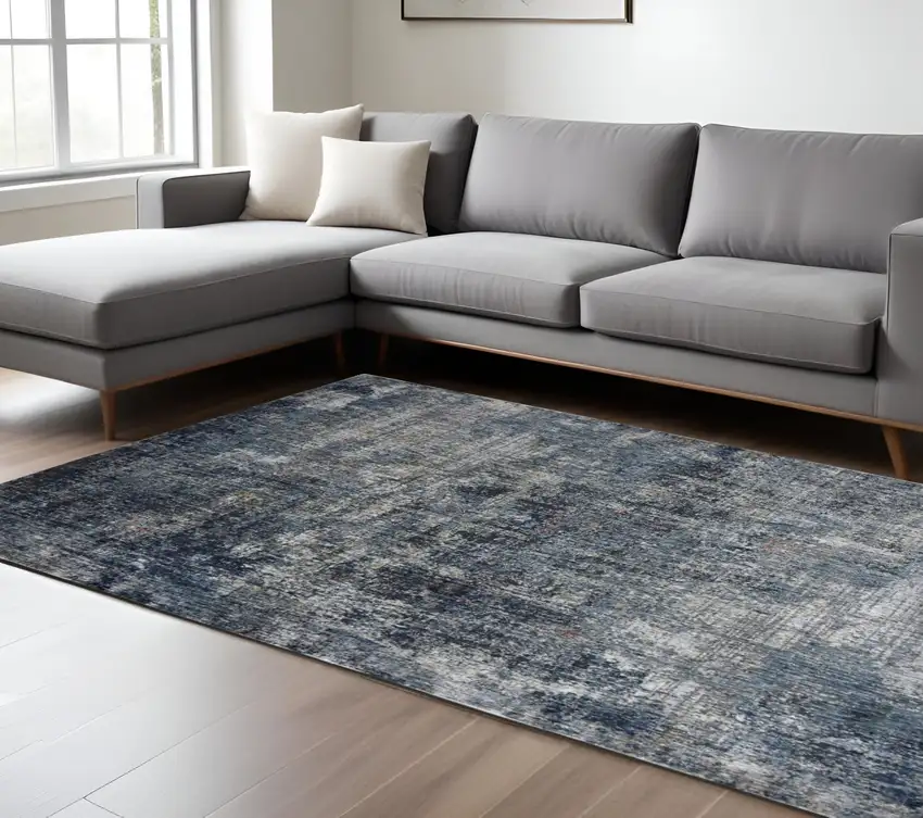 Ivory Navy and Gray Abstract Power Loom Area Rug Photo 1