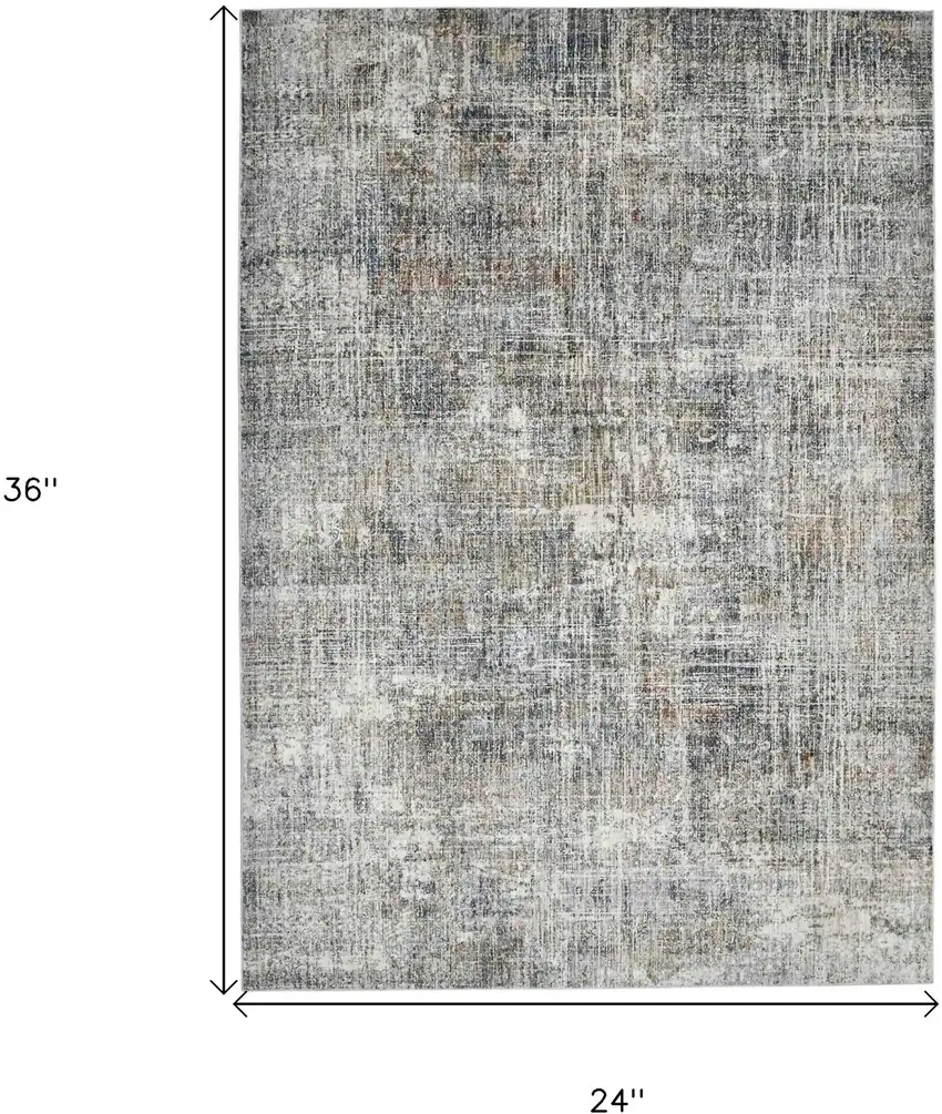 Gray and Orange Abstract Power Loom Area Rug Photo 6
