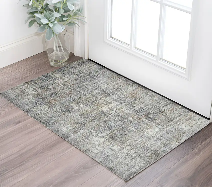 Ivory Navy and Gray Abstract Power Loom Area Rug Photo 1