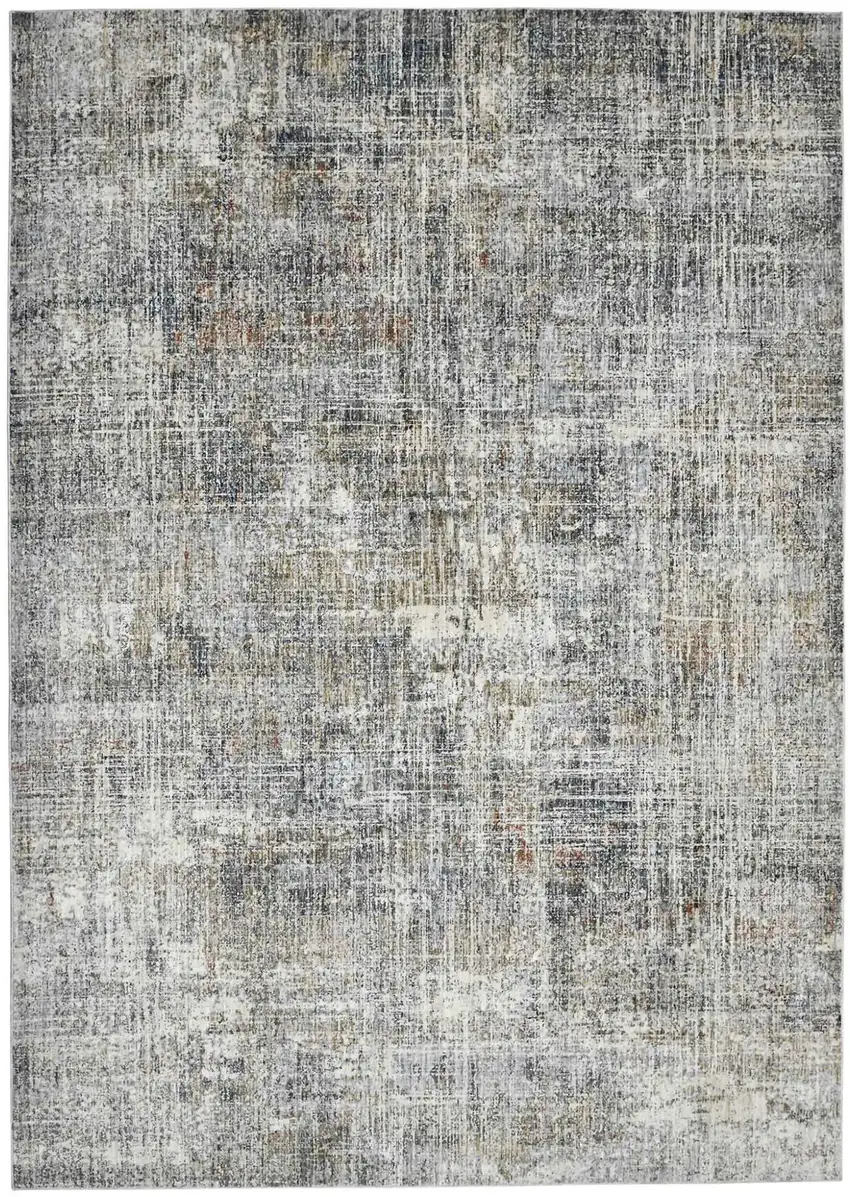 Gray and Orange Abstract Power Loom Area Rug Photo 1