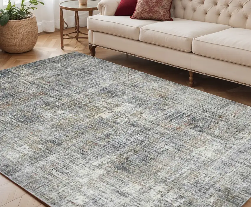 Ivory Navy and Gray Abstract Power Loom Area Rug Photo 1