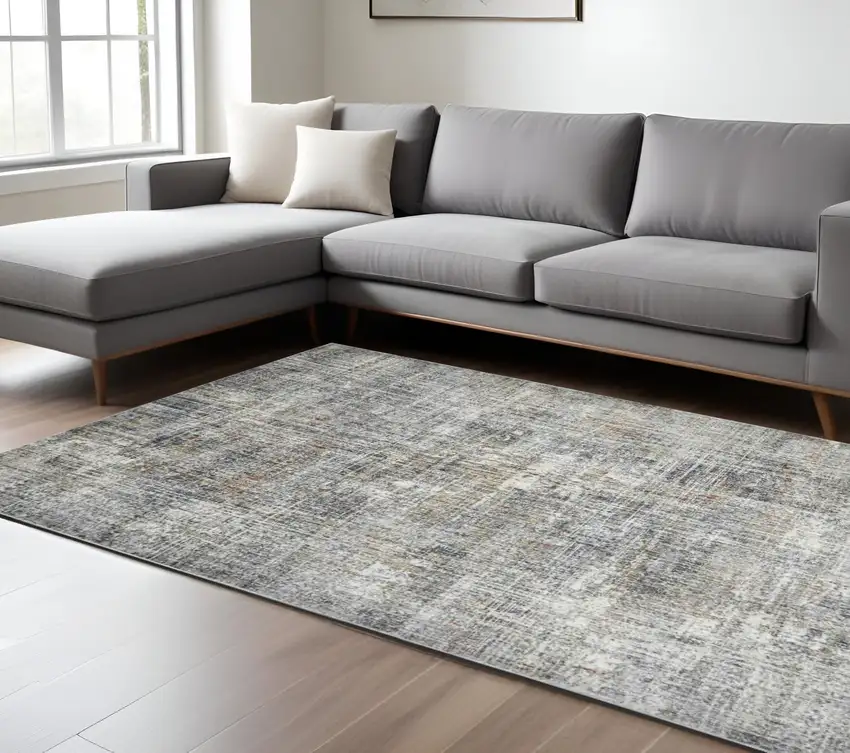 Ivory Navy and Gray Abstract Power Loom Area Rug Photo 1