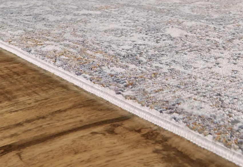 Gray and Orange Abstract Power Loom Worn Faded Area Rug With Fringe Photo 6