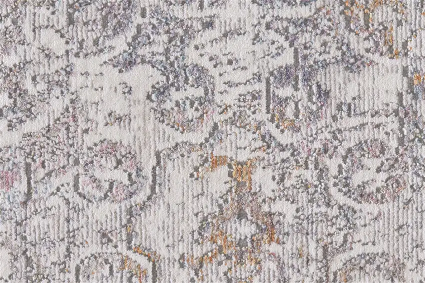 Gray and Orange Abstract Power Loom Worn Faded Area Rug With Fringe Photo 9